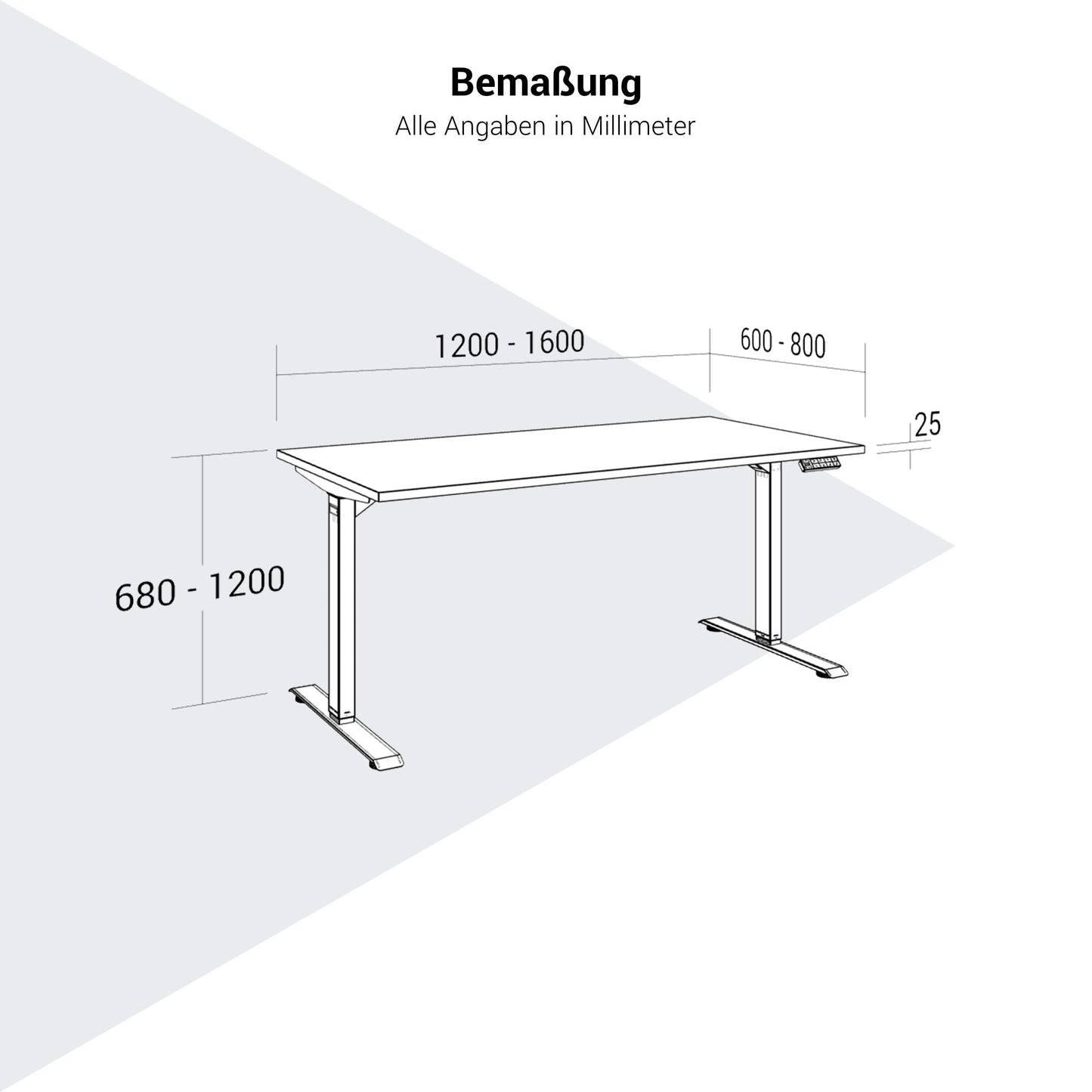 TELDRA Home, 2-Motoren-Schreibtisch | 1200 - 1600 mm, elektrisch höhenverstellbar, Schwarz