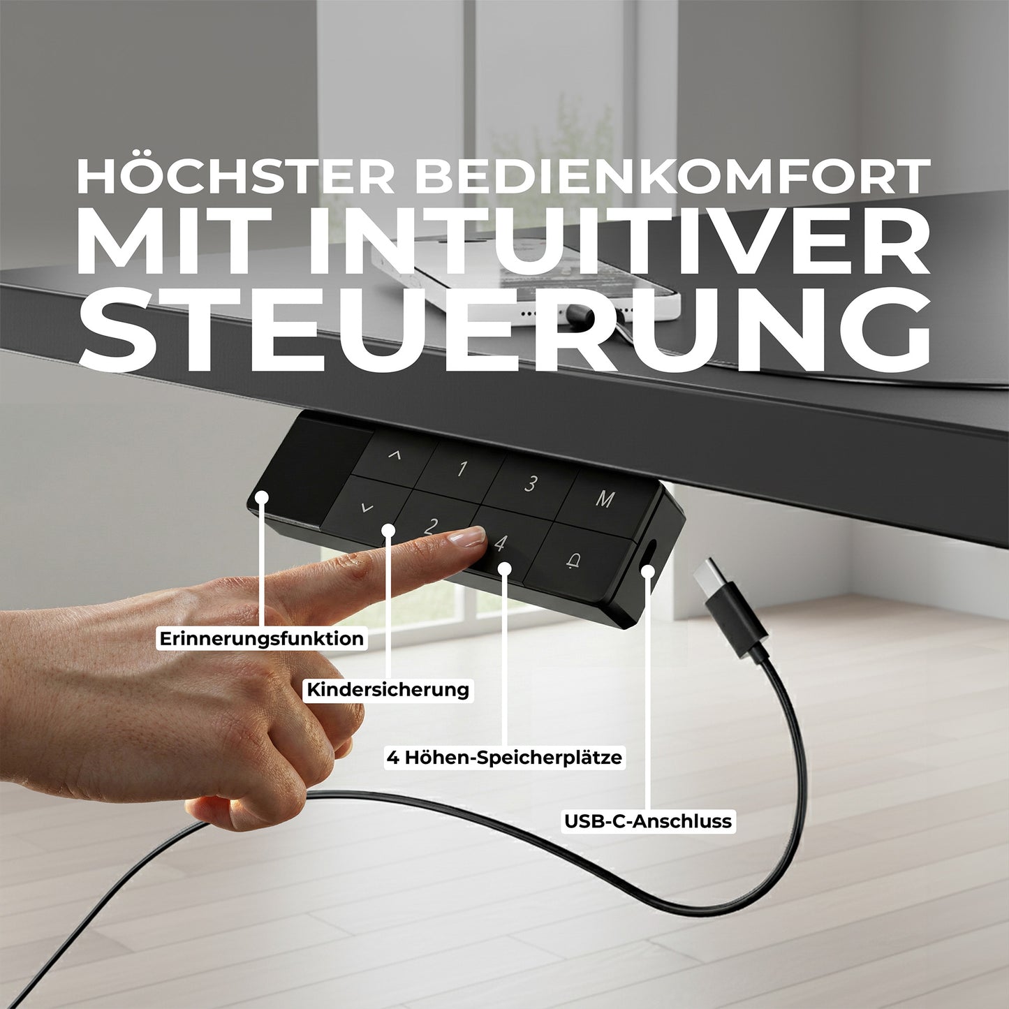 TELDRA Home, Bureau à 2 moteurs | 1600 x 800 mm, réglable à hauteur électrique, anthracite