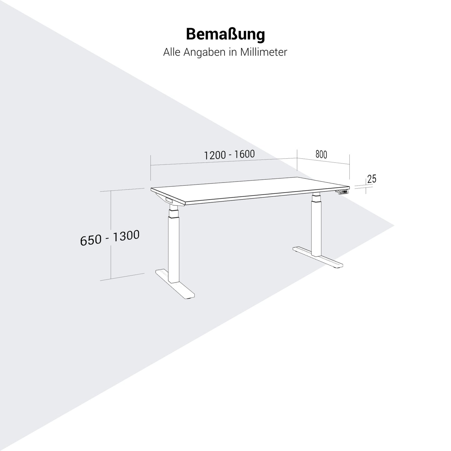 TELDRA Office, 2-motor desk | 1200 - 1600 x 800 mm, electrically height adjustable, black