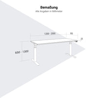 TELDRA Office, 2-Motoren-Schreibtisch | 1200 - 2000 x 800 mm, elektrisch höhenverstellbar, Bernsteineiche