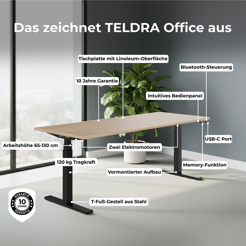 TELDRA Office, 2-Motoren-Schreibtisch | 1600 - 1800 mm, elektrisch höhenverstellbar, Linoleum Charcoal - 15 Main Image