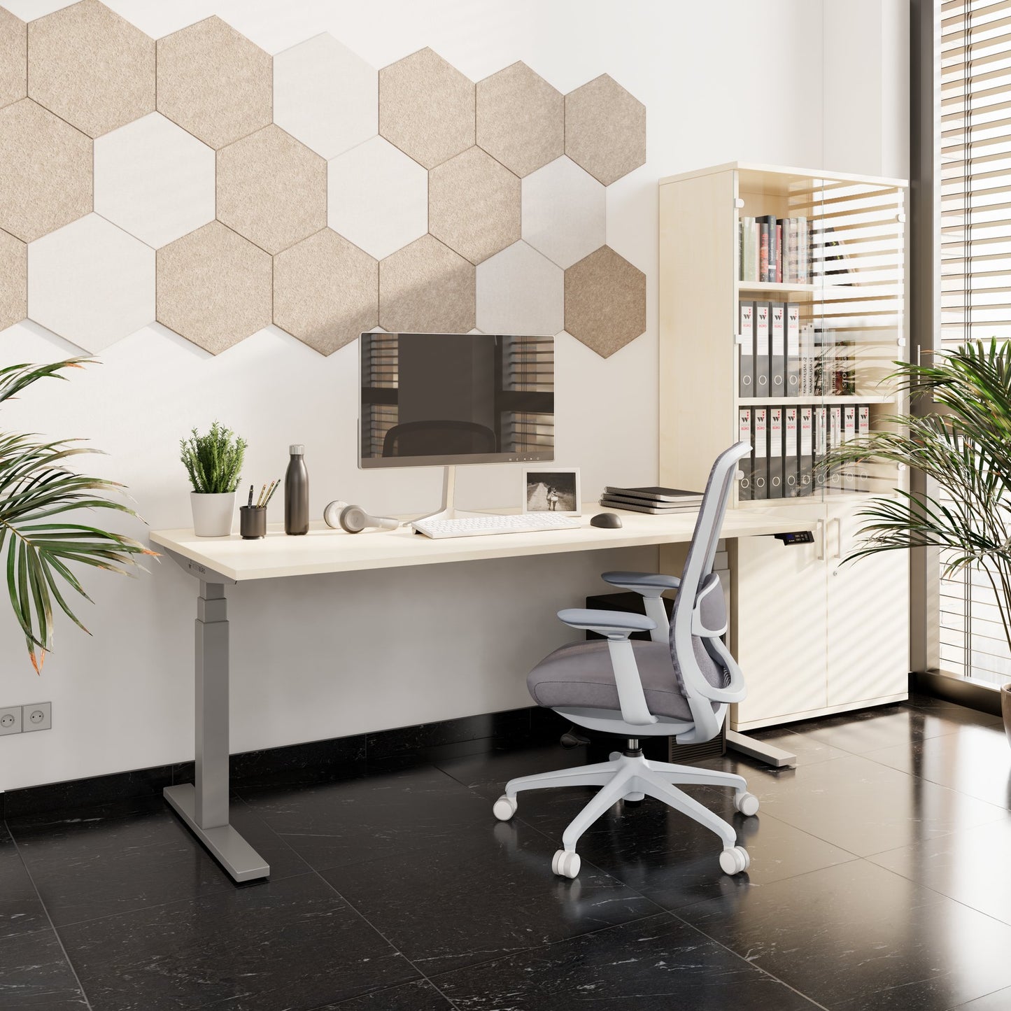 TELDRA Office, Bureau à 2 moteurs | 1600 - 1800 x 800 mm, réglable à hauteur électrique, érable