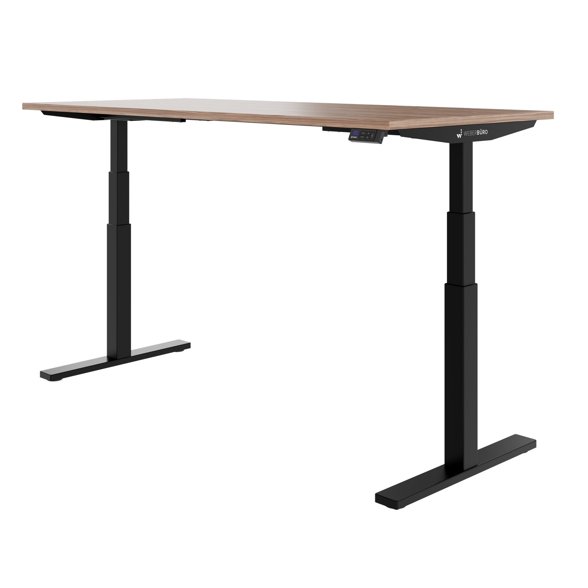 TELDRA Office, 2-Motoren-Schreibtisch | 1600 - 1800 x 800 mm, elektrisch höhenverstellbar, Echtholz-Furnier Nussbaum