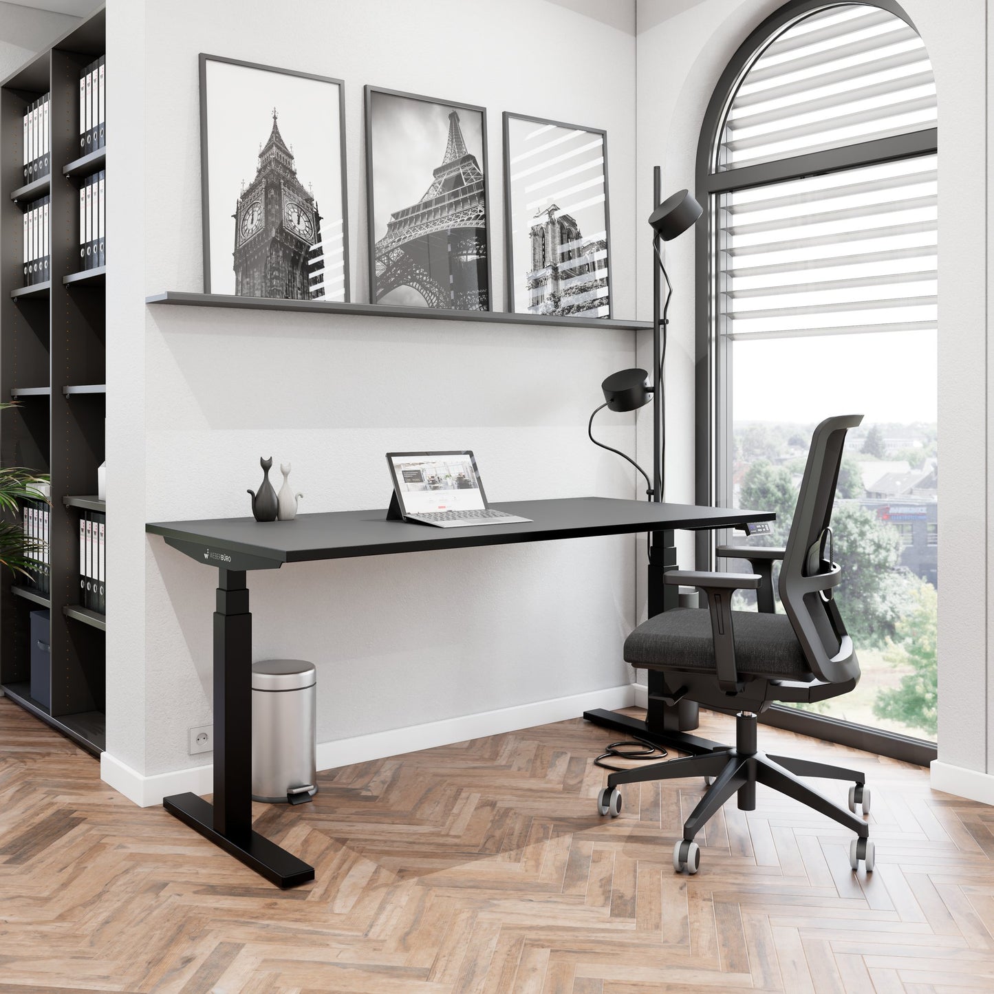 TELDRA Office, 2-motor desk | 1600 - 1800 x 800 mm, electrically height adjustable, linoleum charcoal