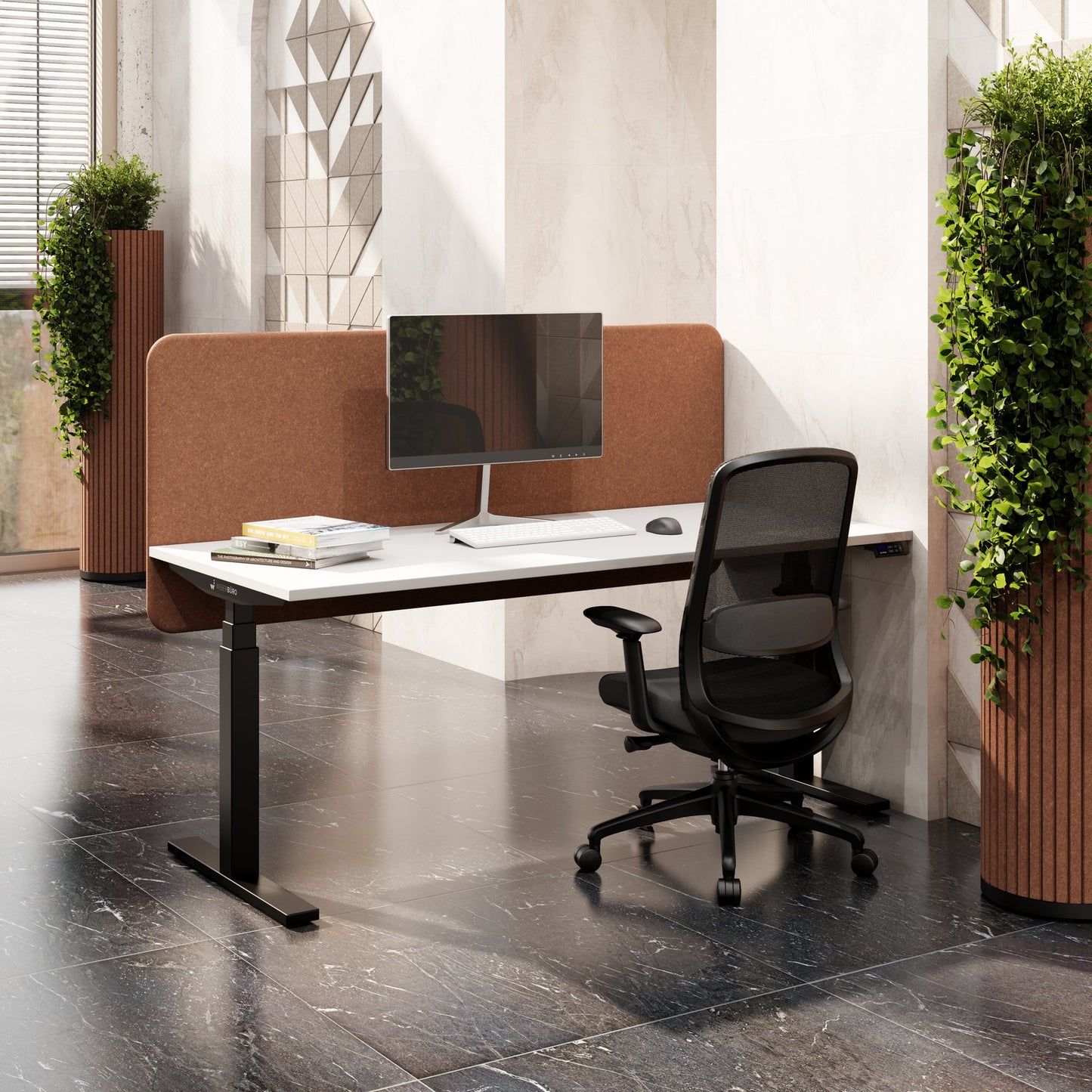 TELDRA Office, 2-motor desk | 1600 - 1800 x 800 mm, electrically height adjustable, linoleum Pebble