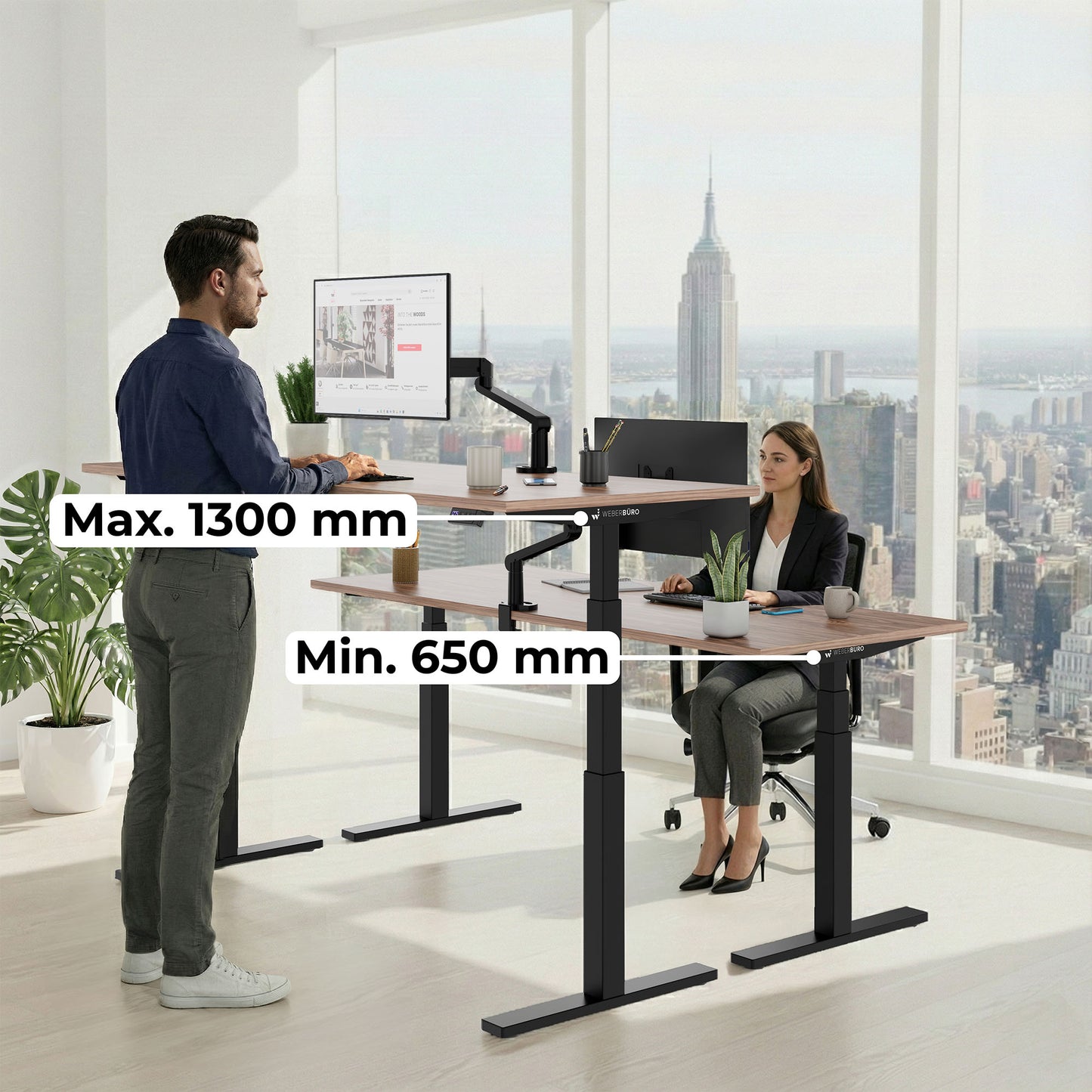 TELDRA Office Motoretical frame | 1050 - 1700 mm, electrically height adjustable