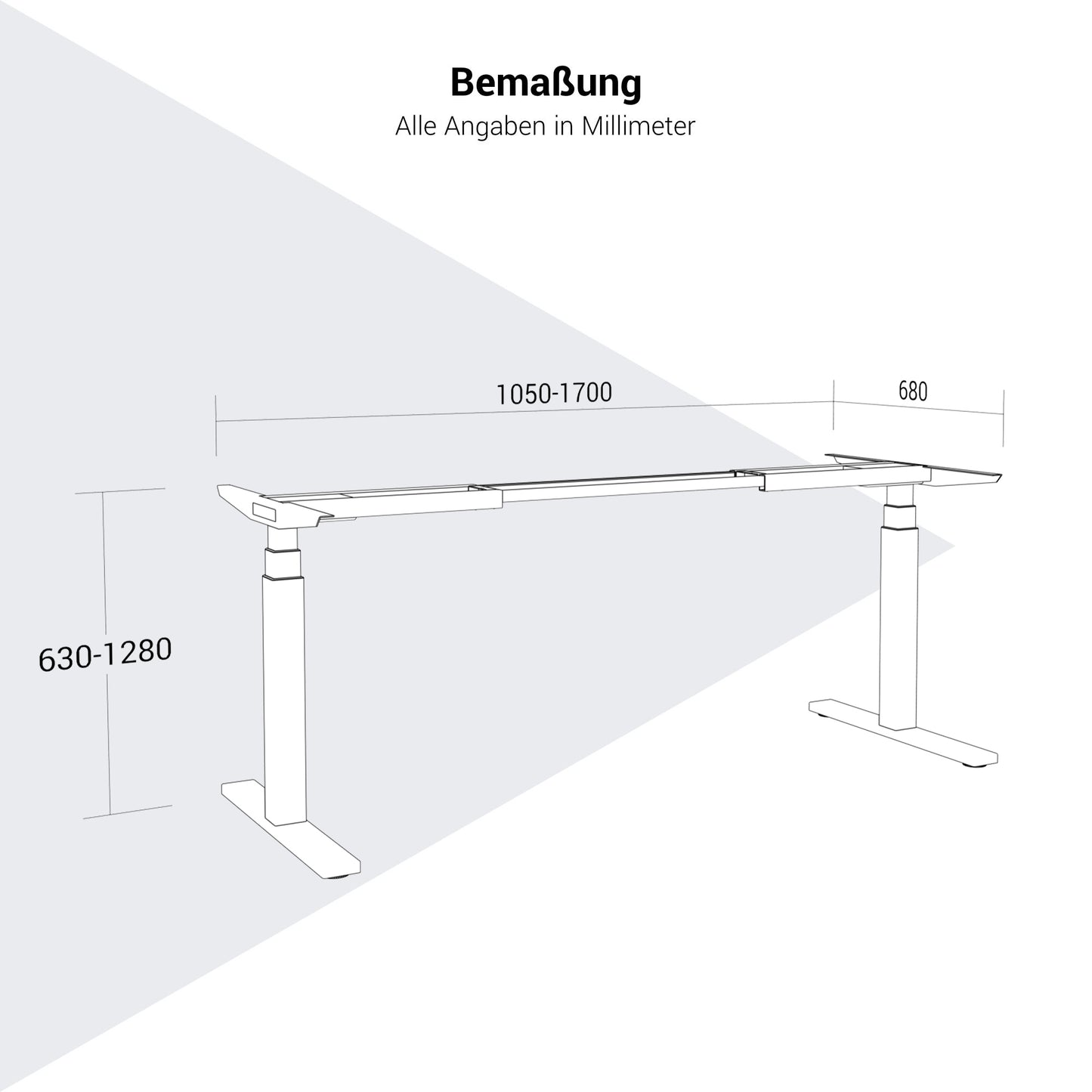TELDRA Office Motoretical frame | 1050 - 1700 mm, electrically height adjustable