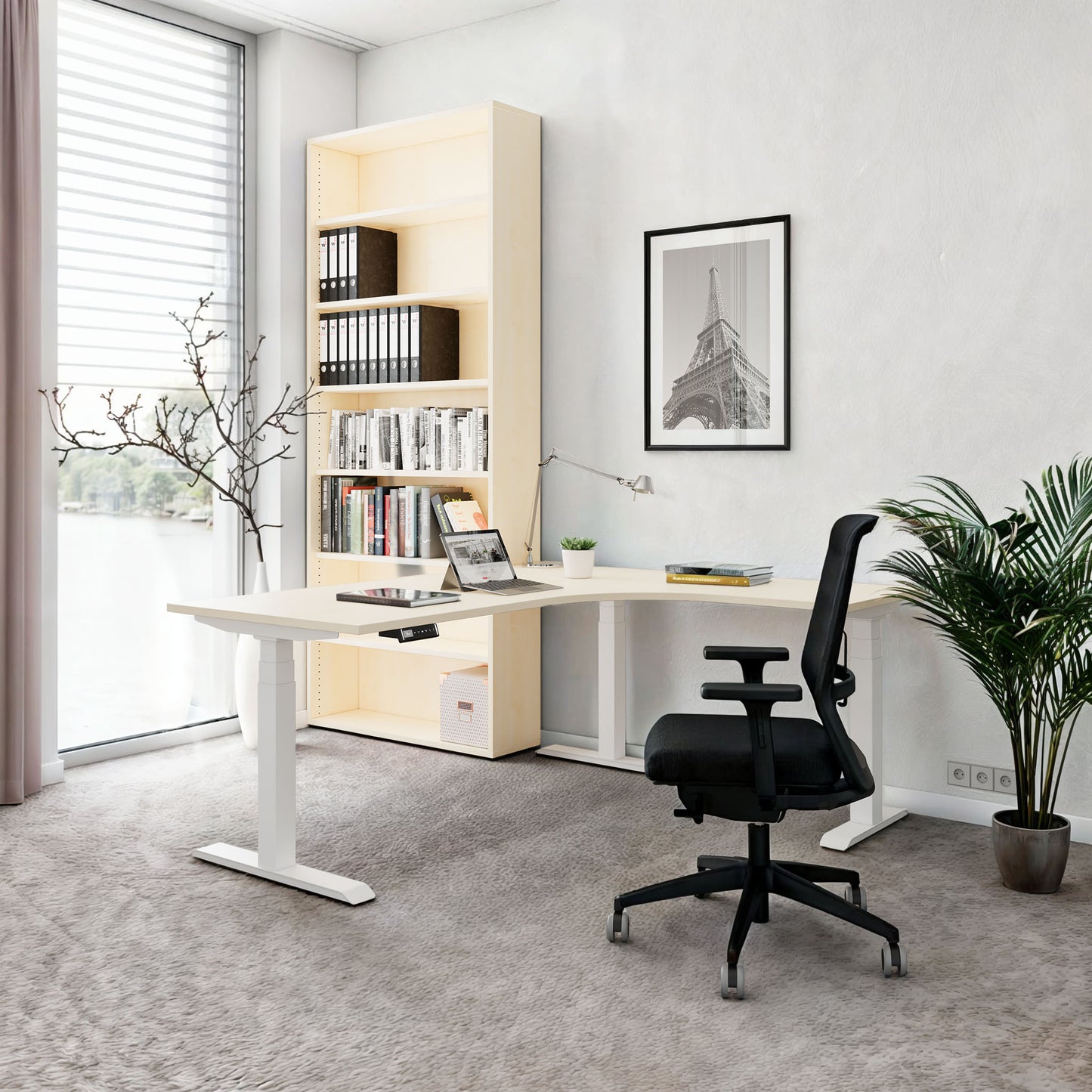 TELDRA Pro, Tabella da scrivania angolare a 3 motori | 1800 x 1600 mm, regolabile in altezza elettricamente, acero