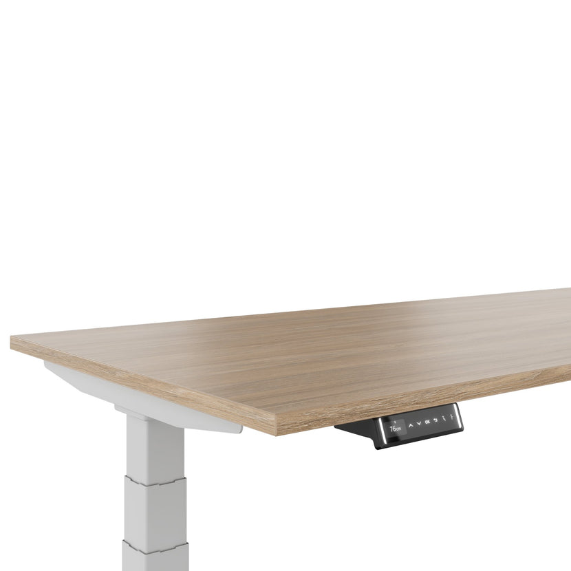 TELDRA Pro, 3-Motoren-Winkelschreibtisch | 1800 x 1600 mm, elektrisch höhenverstellbar, Bernsteineiche