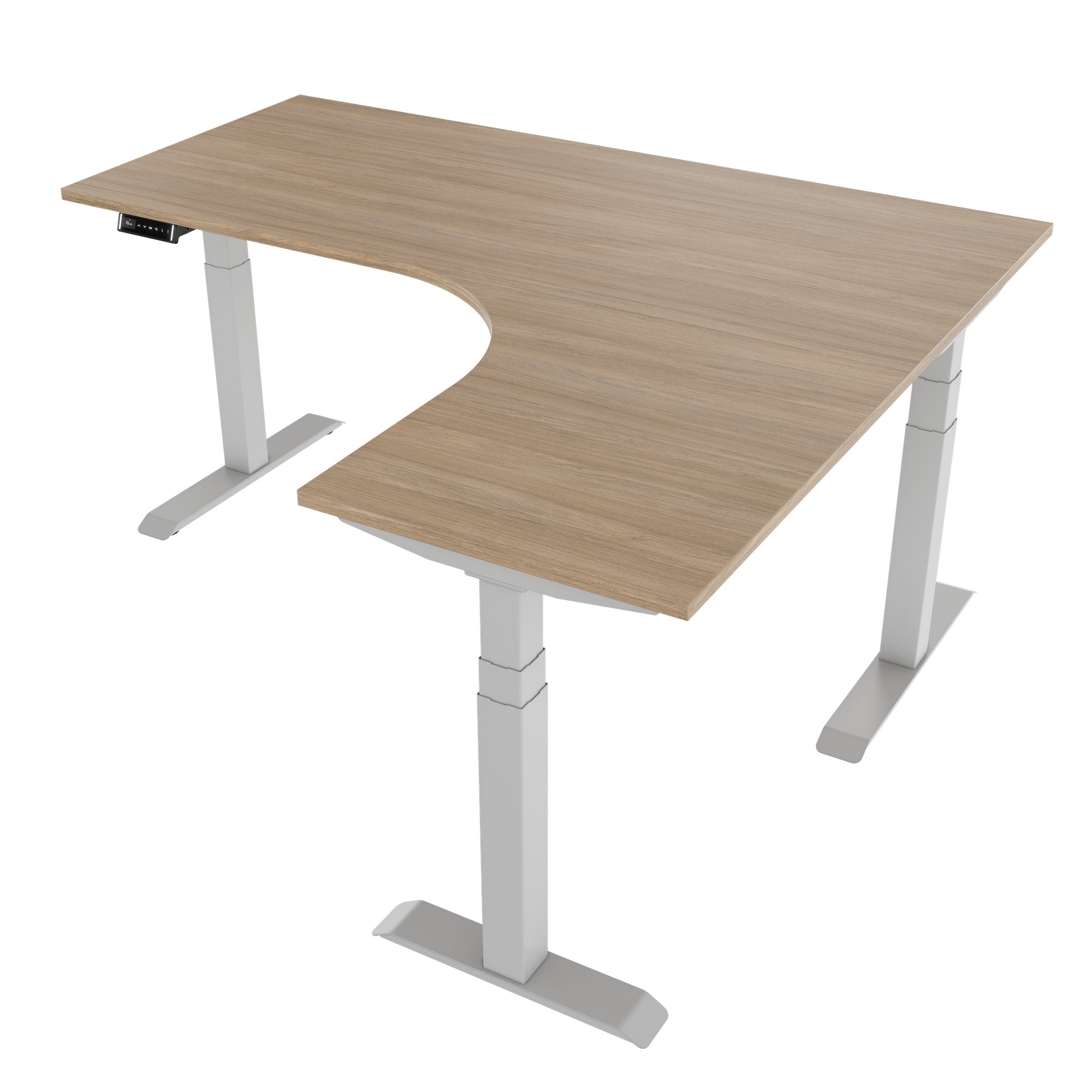 TELDRA Pro, 3-Motoren-Winkelschreibtisch | 1800 x 1600 mm, elektrisch höhenverstellbar, Bernsteineiche