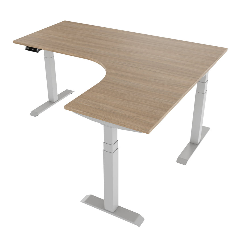 TELDRA Pro, 3-Motoren-Winkelschreibtisch | 1800 x 1600 mm, elektrisch höhenverstellbar, Bernsteineiche