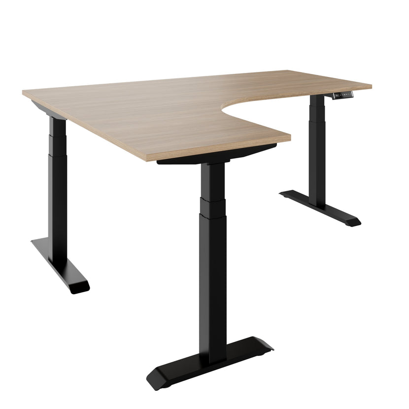 TELDRA Pro, 3-Motoren-Winkelschreibtisch | 1800 x 1600 mm, elektrisch höhenverstellbar, Bernsteineiche