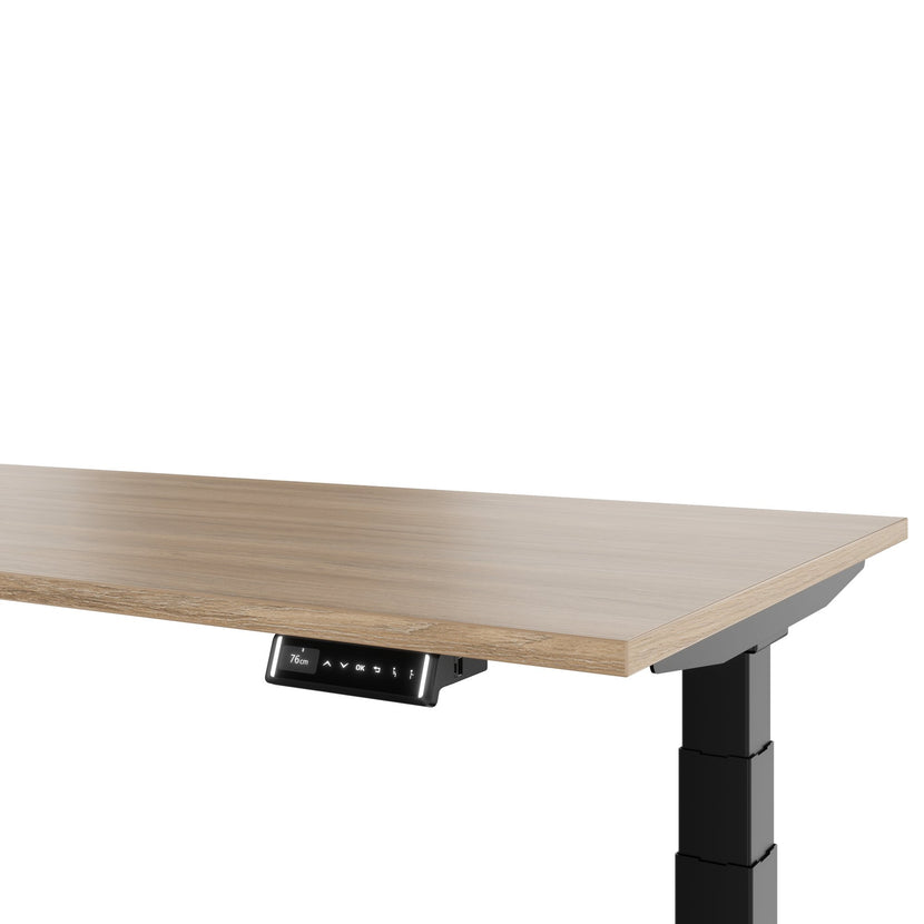 TELDRA Pro, 3-Motoren-Winkelschreibtisch | 1800 x 1600 mm, elektrisch höhenverstellbar, Bernsteineiche