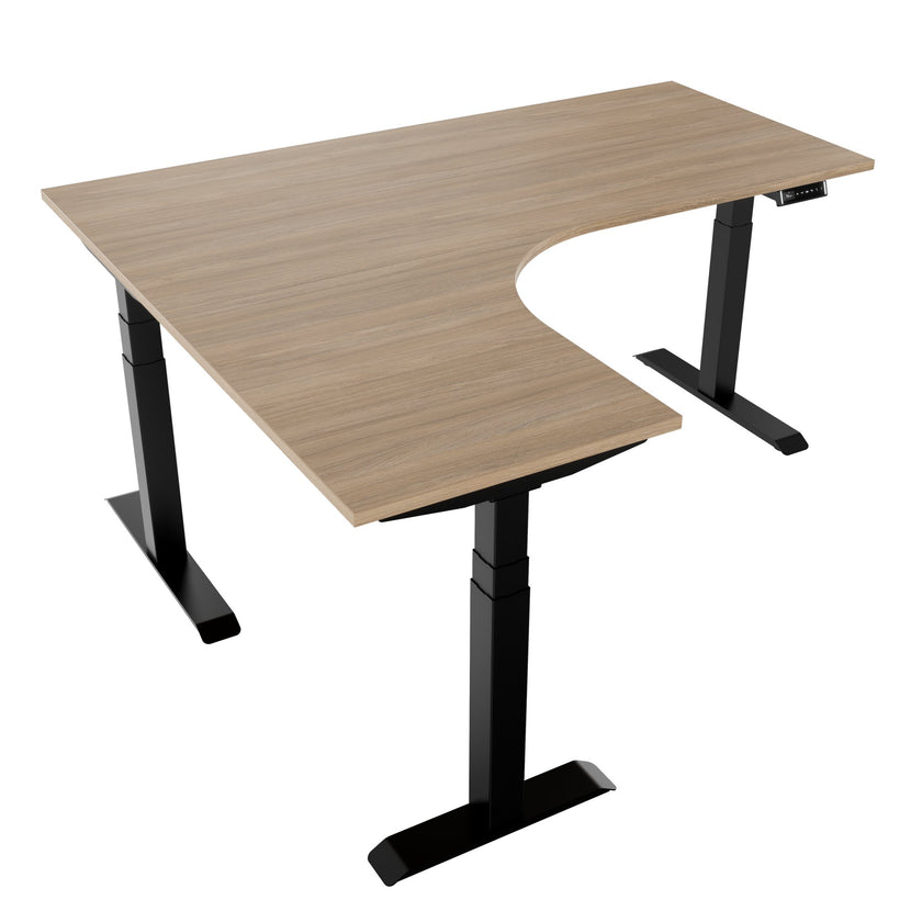 TELDRA Pro, 3-Motoren-Winkelschreibtisch | 1800 x 1600 mm, elektrisch höhenverstellbar, Bernsteineiche