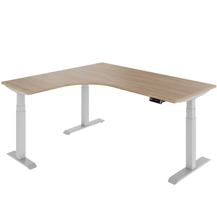 TELDRA Pro, 3-Motoren-Winkelschreibtisch | 1800 x 1600 mm, elektrisch höhenverstellbar, Bernsteineiche