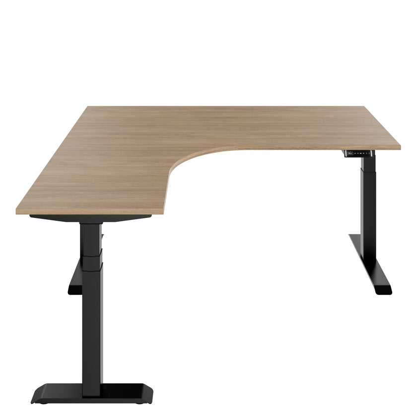 TELDRA Pro, 3-Motoren-Winkelschreibtisch | 1800 x 1600 mm, elektrisch höhenverstellbar, Bernsteineiche