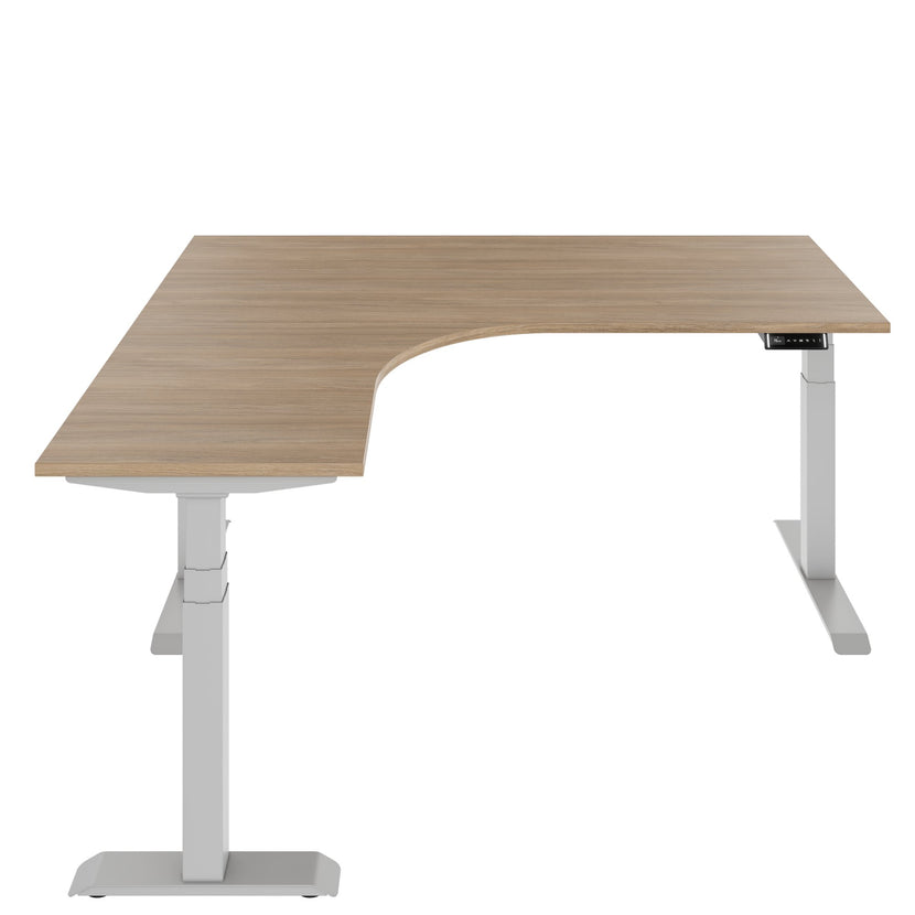 TELDRA Pro, 3-Motoren-Winkelschreibtisch | 1800 x 1600 mm, elektrisch höhenverstellbar, Bernsteineiche