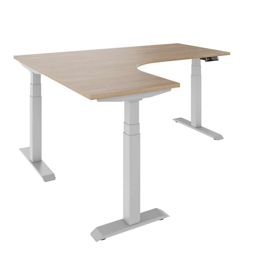 TELDRA Pro, 3-Motoren-Winkelschreibtisch | 1800 x 1600 mm, elektrisch höhenverstellbar, Bernsteineiche