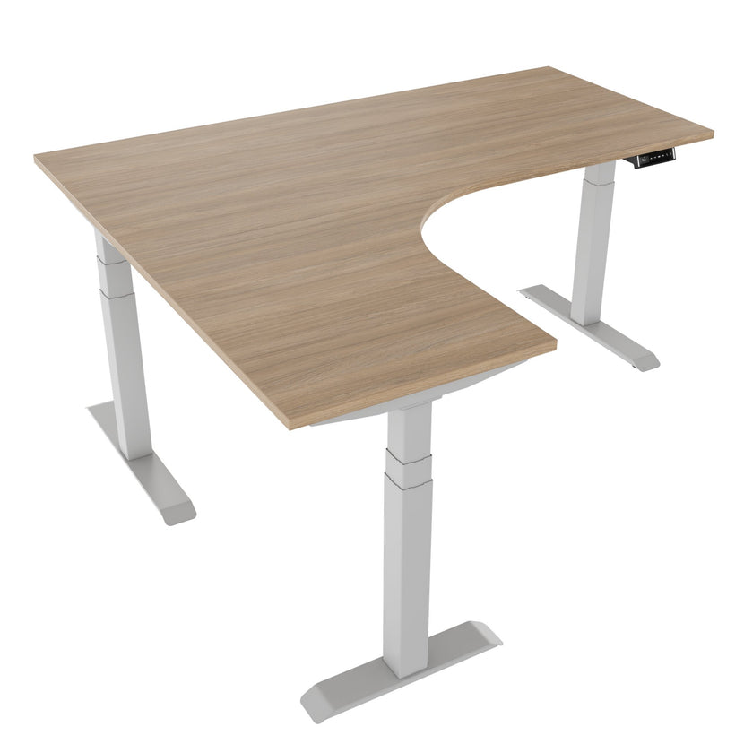 TELDRA Pro, 3-Motoren-Winkelschreibtisch | 1800 x 1600 mm, elektrisch höhenverstellbar, Bernsteineiche