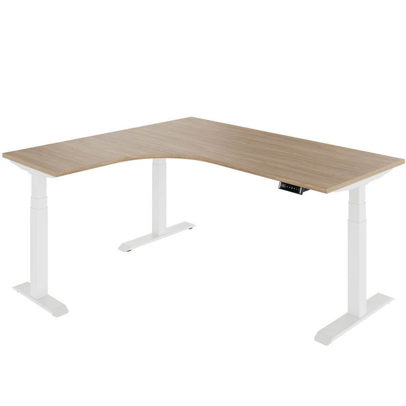 TELDRA Pro, 3-Motoren-Winkelschreibtisch | 1800 x 1600 mm, elektrisch höhenverstellbar, Bernsteineiche
