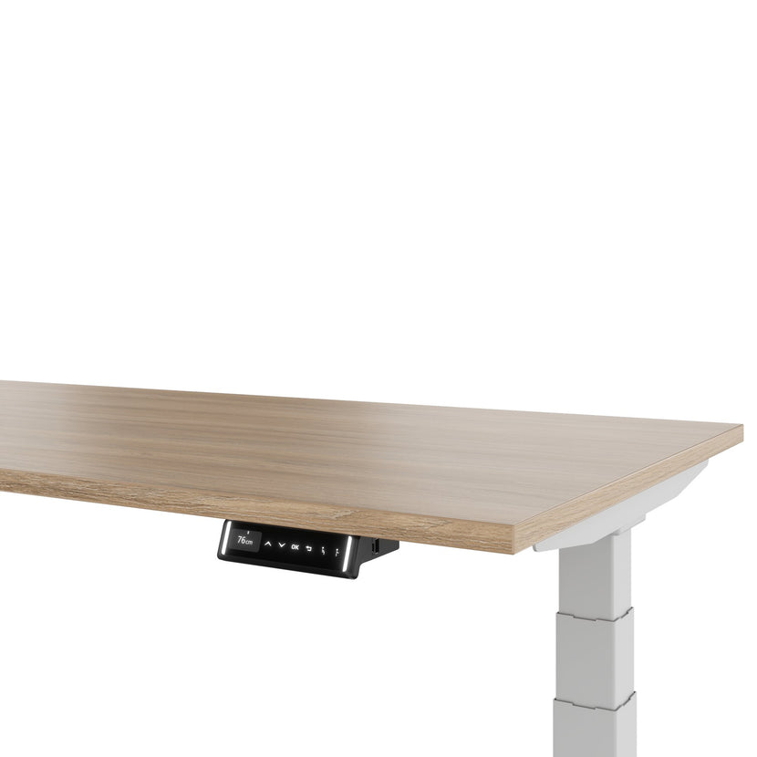 TELDRA Pro, 3-Motoren-Winkelschreibtisch | 1800 x 1600 mm, elektrisch höhenverstellbar, Bernsteineiche