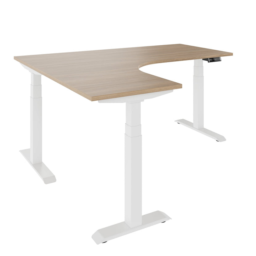 TELDRA Pro, 3-Motoren-Winkelschreibtisch | 1800 x 1600 mm, elektrisch höhenverstellbar, Bernsteineiche