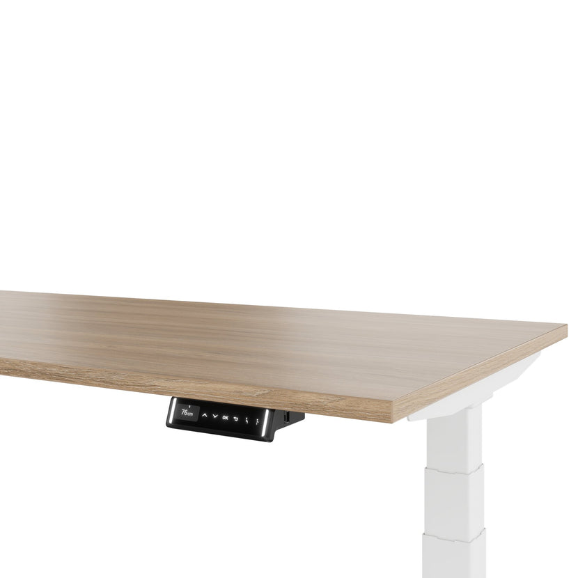 TELDRA Pro, 3-Motoren-Winkelschreibtisch | 1800 x 1600 mm, elektrisch höhenverstellbar, Bernsteineiche