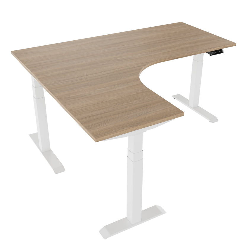 TELDRA Pro, 3-Motoren-Winkelschreibtisch | 1800 x 1600 mm, elektrisch höhenverstellbar, Bernsteineiche
