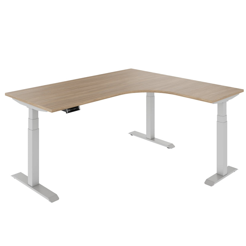 TELDRA Pro, 3-Motoren-Winkelschreibtisch | 1800 x 1600 mm, elektrisch höhenverstellbar, Bernsteineiche