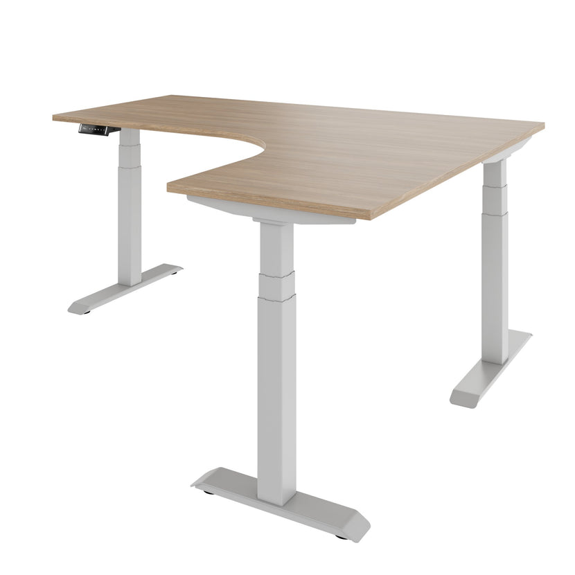 TELDRA Pro, 3-Motoren-Winkelschreibtisch | 1800 x 1600 mm, elektrisch höhenverstellbar, Bernsteineiche