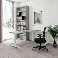 TELDRA Pro, Tabella da scrivania angolare a 3 motori | 1800 x 1600 mm, regolabile in altezza elettricamente, grigio perla