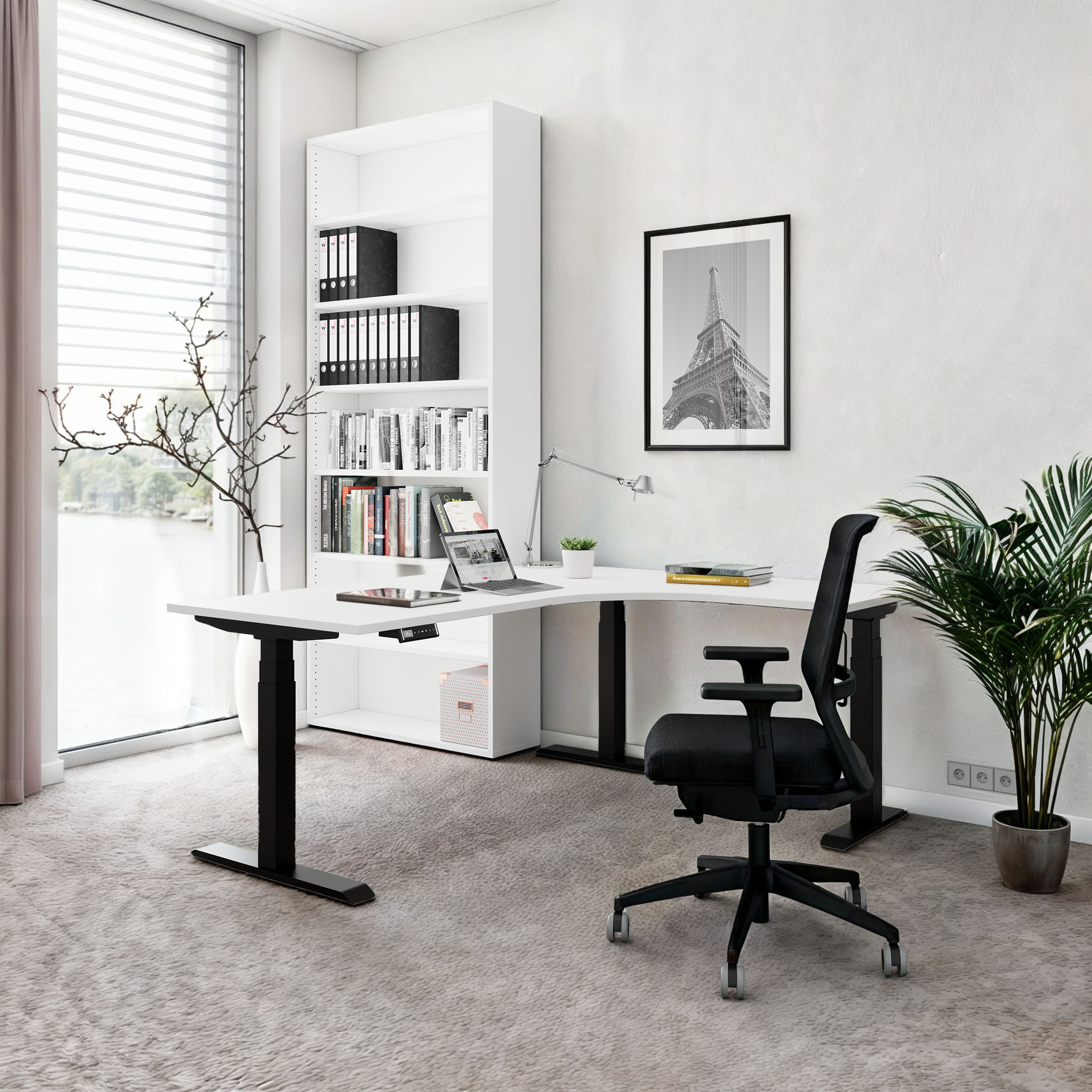 TELDRA Pro, 3-Motoren-Winkelschreibtisch | 1800 x 1600 mm, elektrisch höhenverstellbar, Weiß
