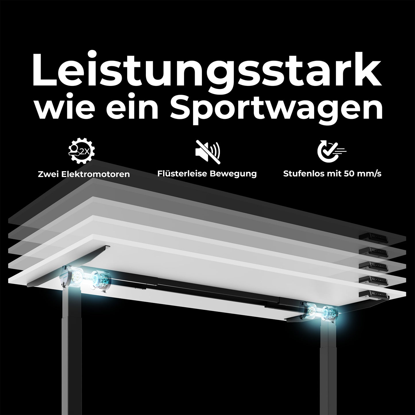 TELDRA Pro, 2-Motoren-Schreibtisch | 1200 - 2000 mm, elektrisch höhenverstellbar, Weiß