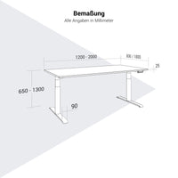 TELDRA Pro, 2-Motoren-Schreibtisch | 1200 - 2000 mm, elektrisch höhenverstellbar, Bernsteineiche