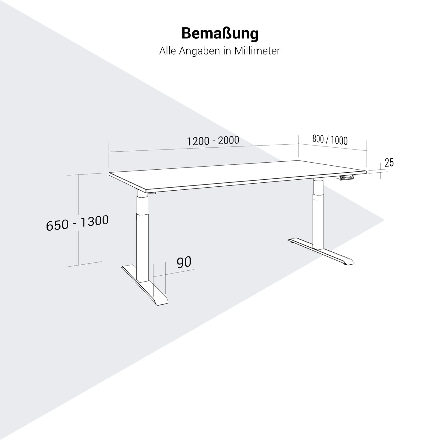 Teldra 2.0, bureau à 2 moteurs | 1200 - 2000 mm, réglable à hauteur électrique, blanc