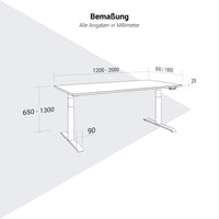 Teldra 2.0, bureau à 2 moteurs | 1200 - 2000 mm, réglable à hauteur électrique, blanc