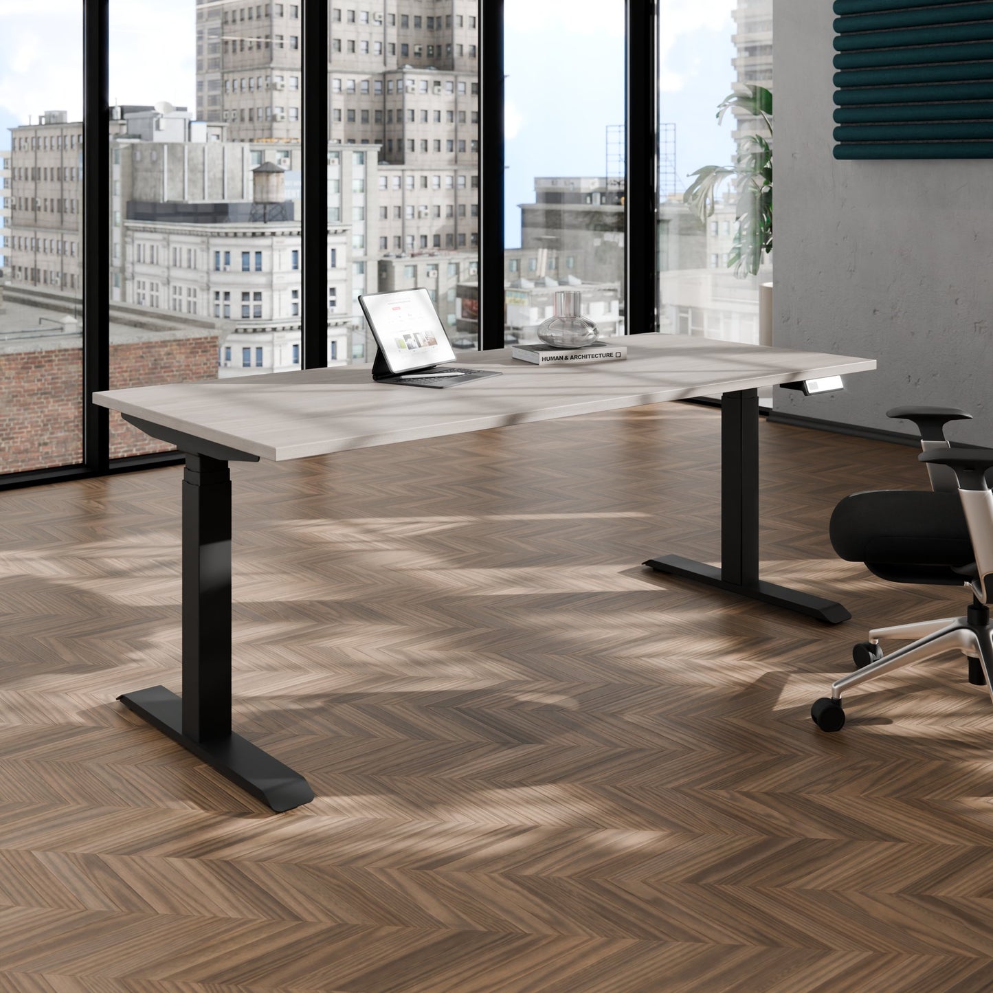 TELDRA Pro, Desk a 2 motori | 1600 - 1800 mm, regolabile in altezza elettricamente, grigio di quercia nordica