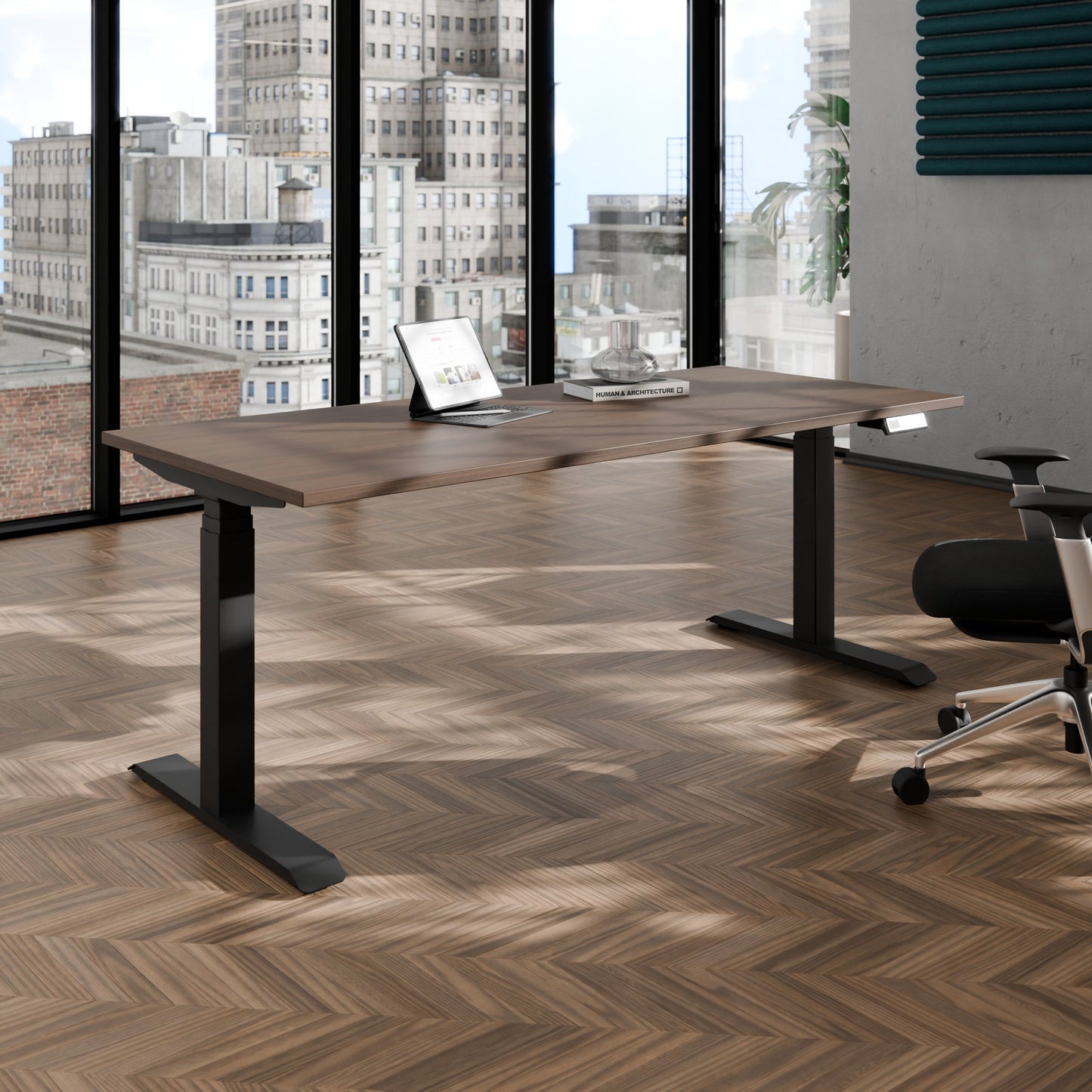 TELDRA Pro, Desk a 2 motori | 1600 - 1800 mm, regolabile elettricamente altezza, noce