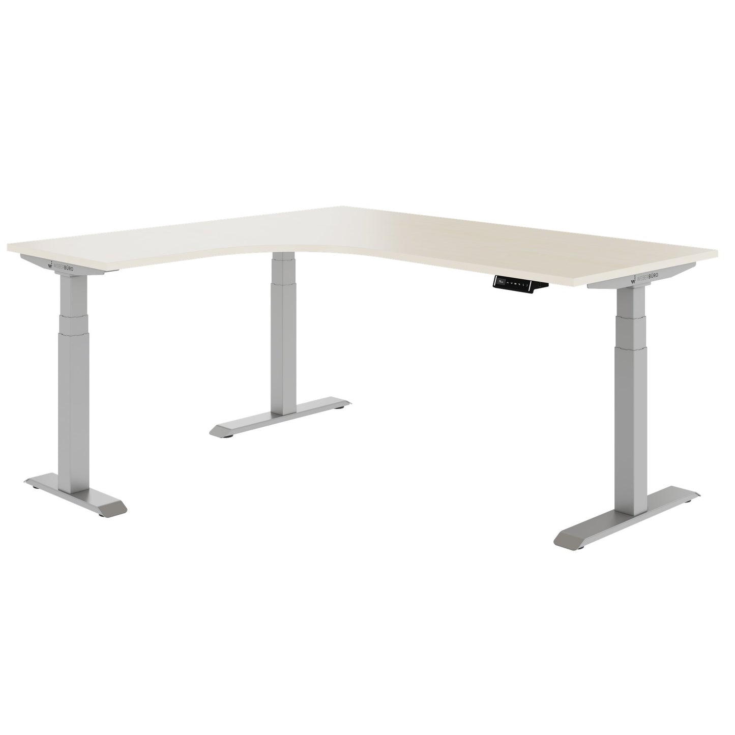 TELDRA Pro, Tabella da scrivania angolare a 3 motori | 1800 x 1600 mm, regolabile in altezza elettricamente, acero