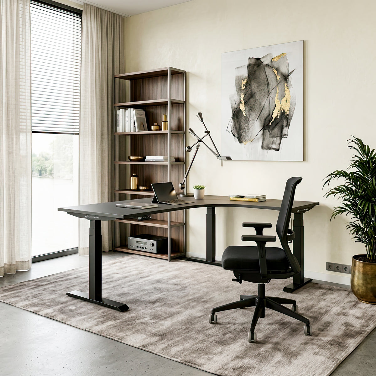 TELDRA Pro, 3-Motoren-Winkelschreibtisch | 1800 x 1600 mm, elektrisch höhenverstellbar, Anthrazit