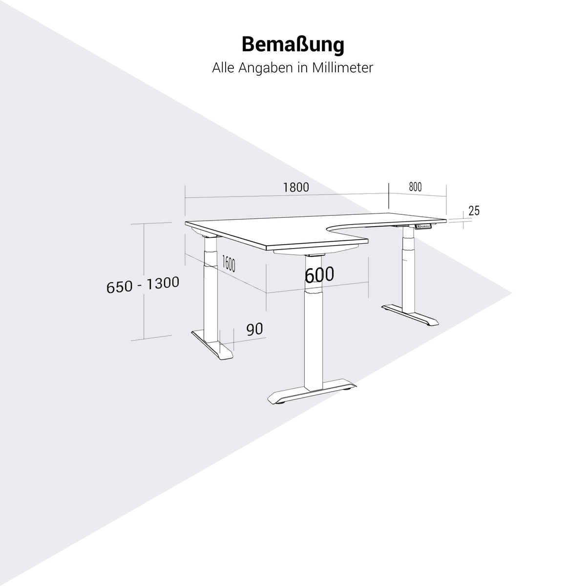 TELDRA Pro, 3-Motoren-Winkelschreibtisch | 1800 x 1600 mm, elektrisch höhenverstellbar, Anthrazit