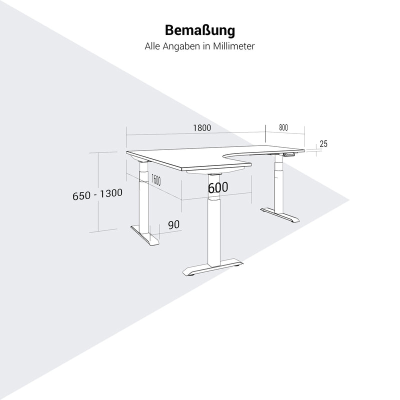 TELDRA Pro, 3-Motoren-Winkelschreibtisch | 1800 x 1600 mm, elektrisch höhenverstellbar, Anthrazit - 11 Main Image