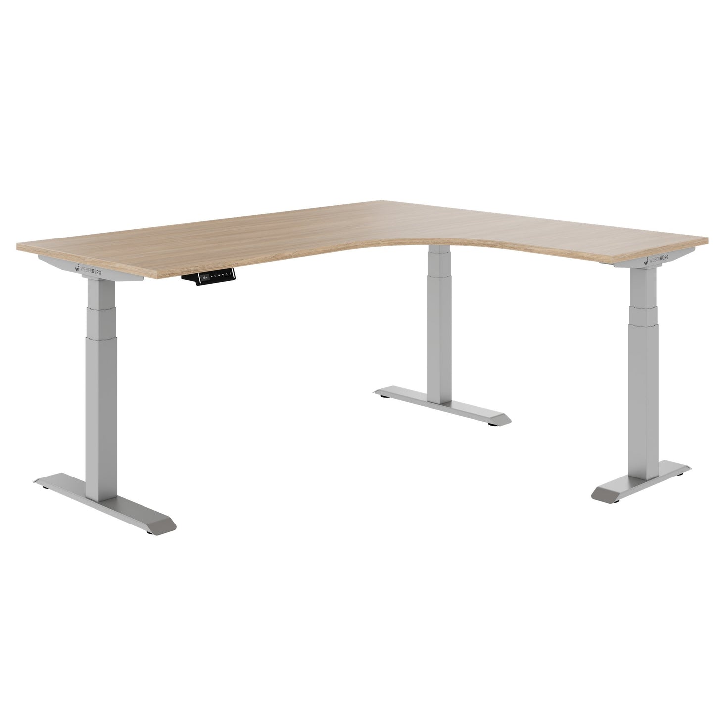 TELDRA Pro, 3-motor angle desk table | 1800 x 1600 mm, electrically height adjustable, amber oak