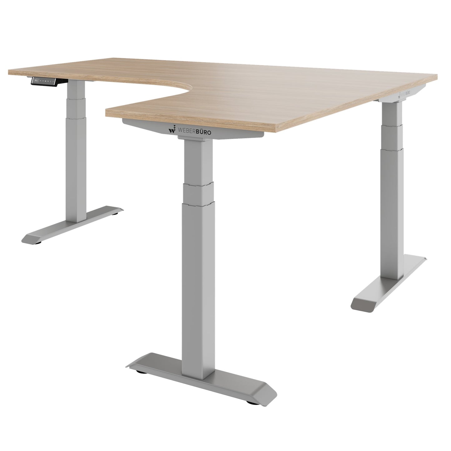TELDRA Pro, 3-motor angle desk table | 1800 x 1600 mm, electrically height adjustable, amber oak