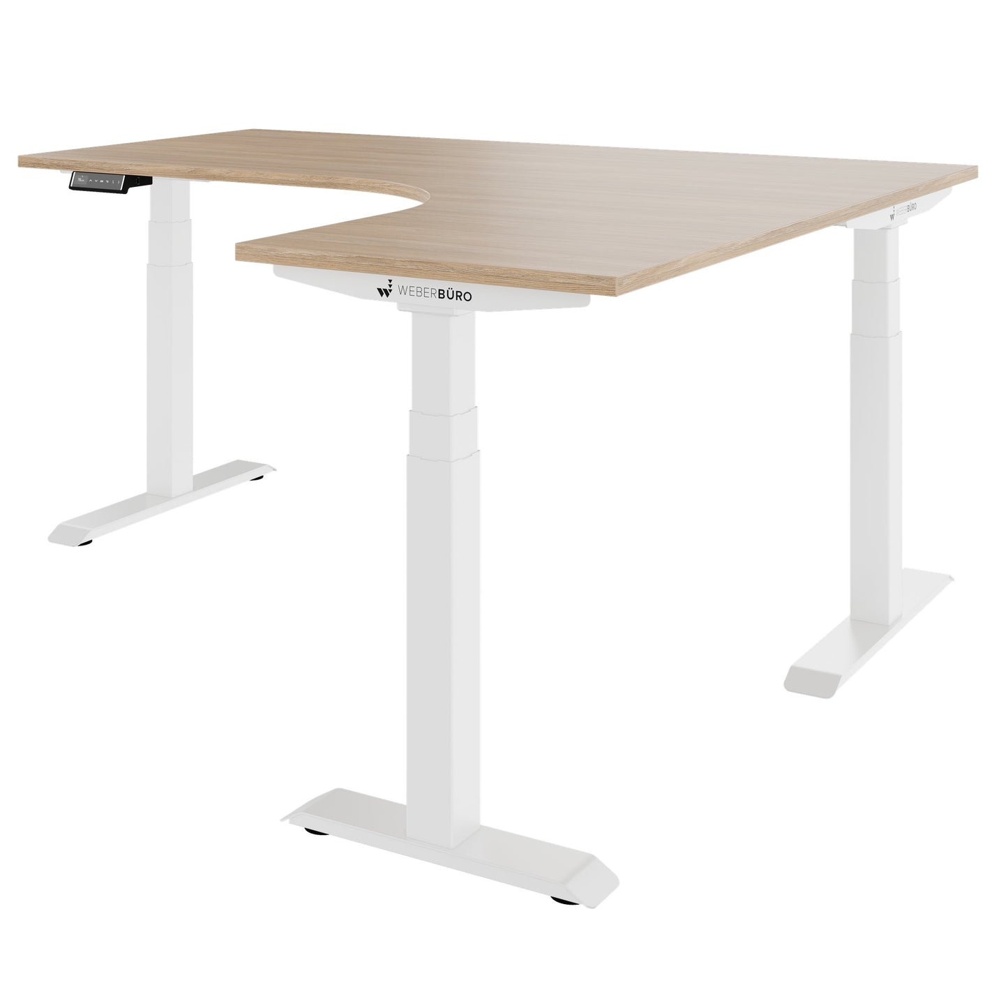 TELDRA Pro, 3-motor angle desk table | 1800 x 1600 mm, electrically height adjustable, amber oak