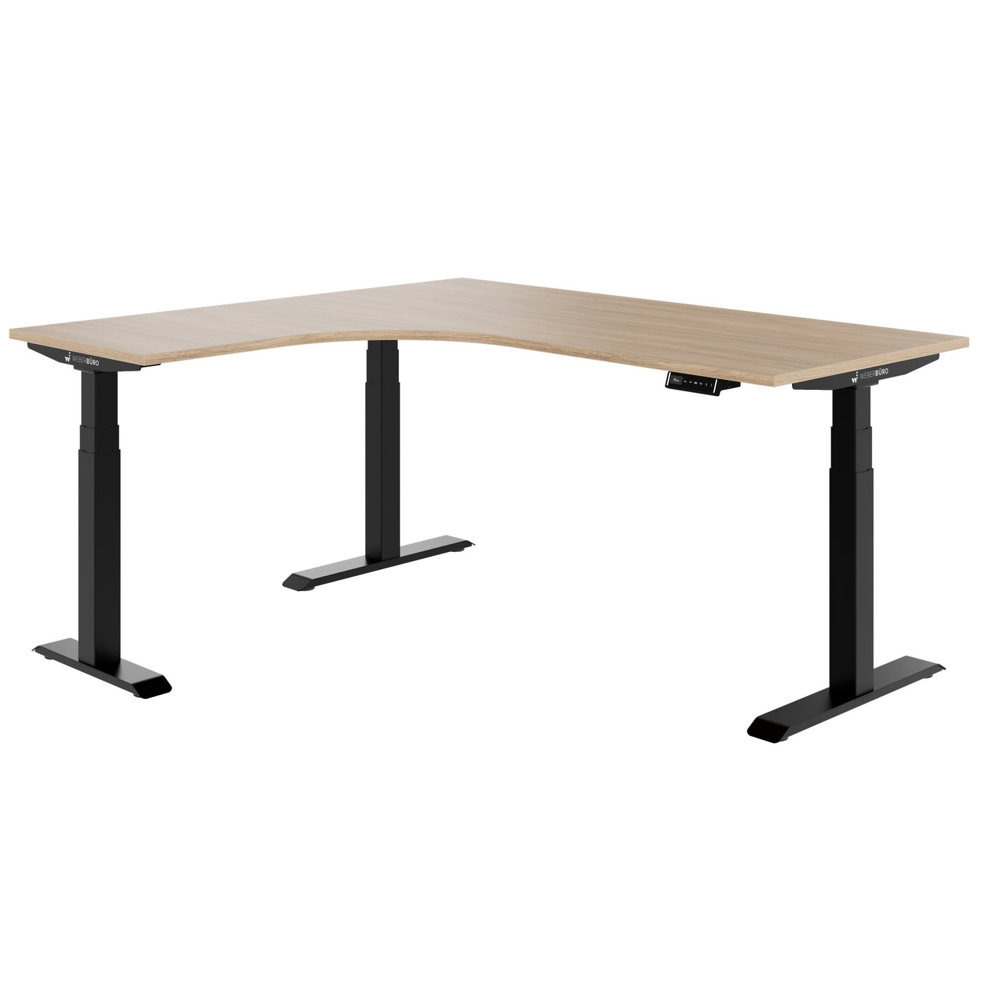 TELDRA Pro, 3-motor angle desk table | 1800 x 1600 mm, electrically height adjustable, amber oak