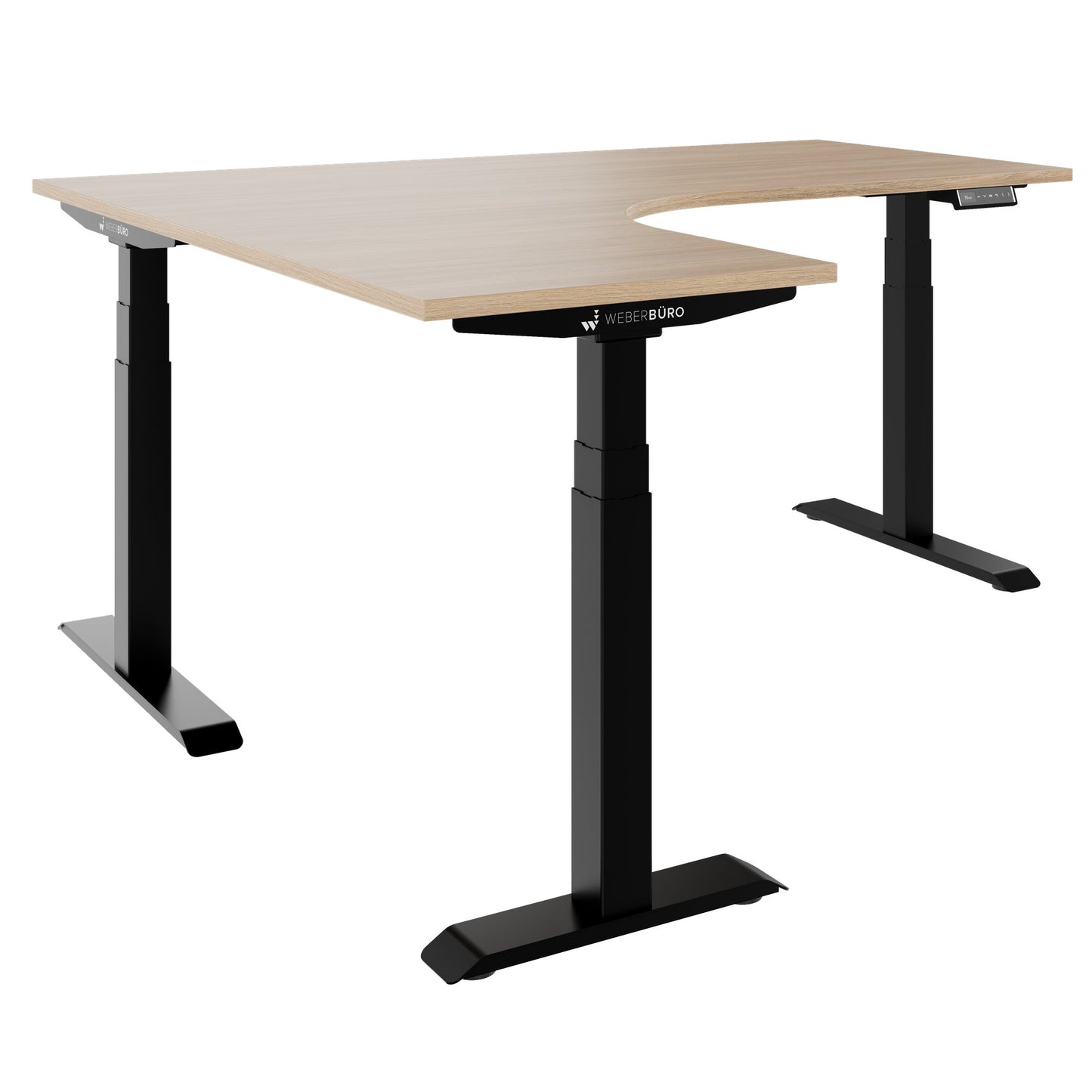 TELDRA Pro, 3-motor angle desk table | 1800 x 1600 mm, electrically height adjustable, amber oak