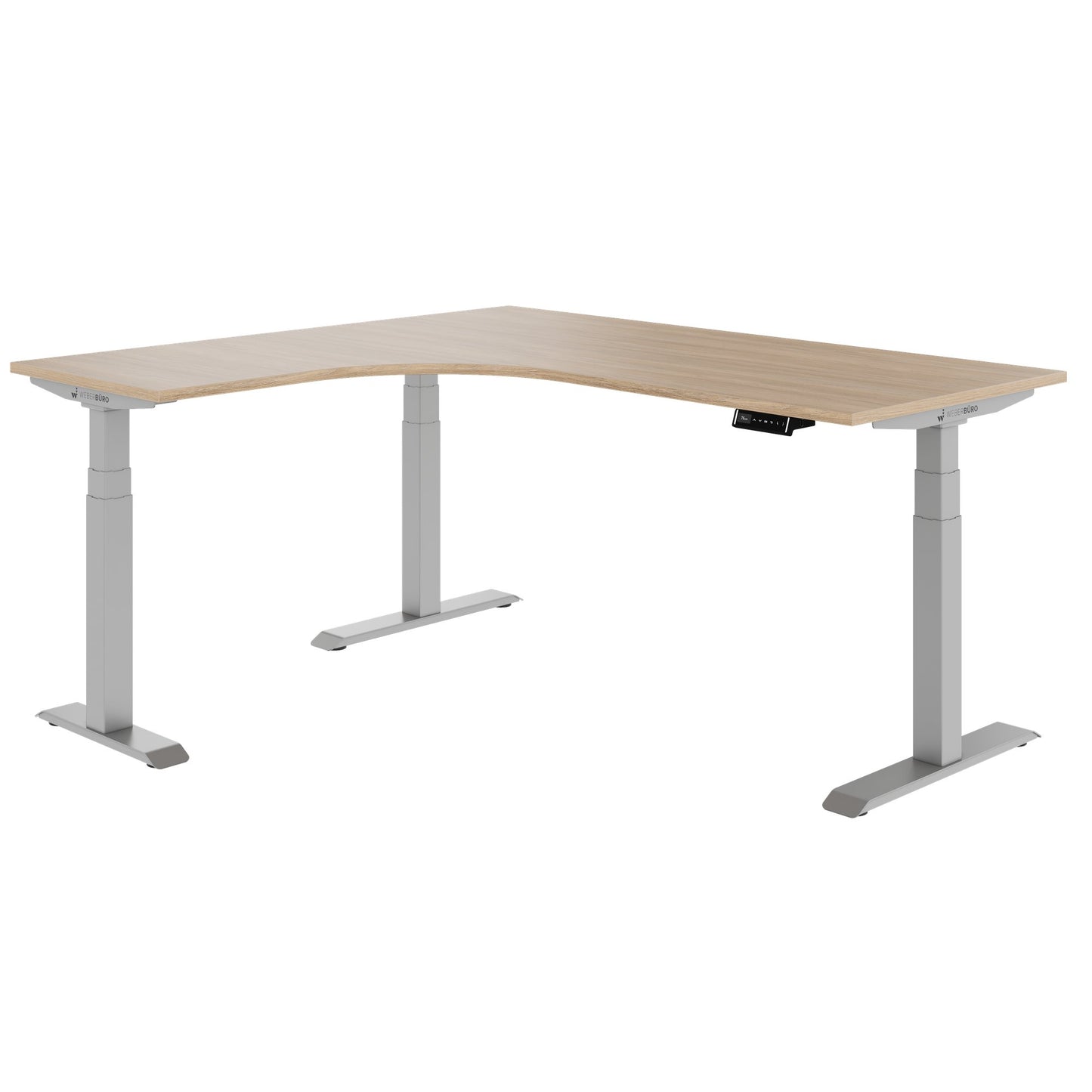 TELDRA Pro, 3-motor angle desk table | 1800 x 1600 mm, electrically height adjustable, amber oak