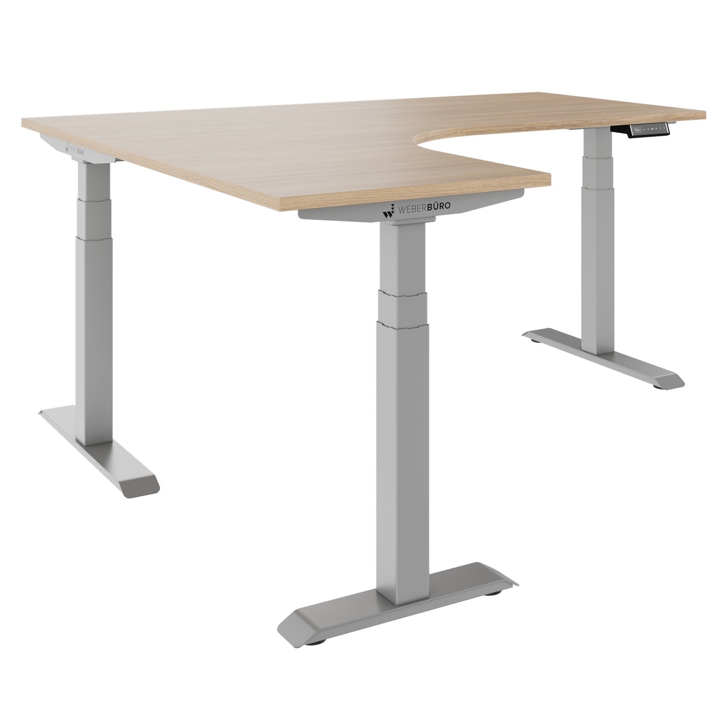 TELDRA Pro, 3-motor angle desk table | 1800 x 1600 mm, electrically height adjustable, amber oak