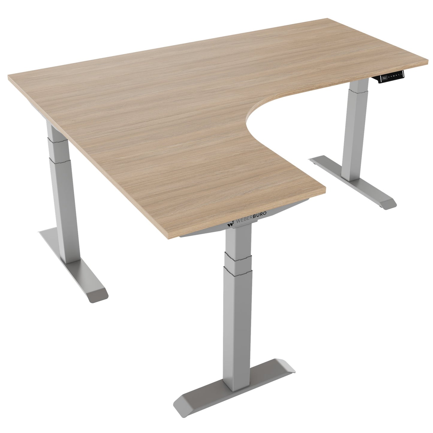 TELDRA Pro, 3-motor angle desk table | 1800 x 1600 mm, electrically height adjustable, amber oak